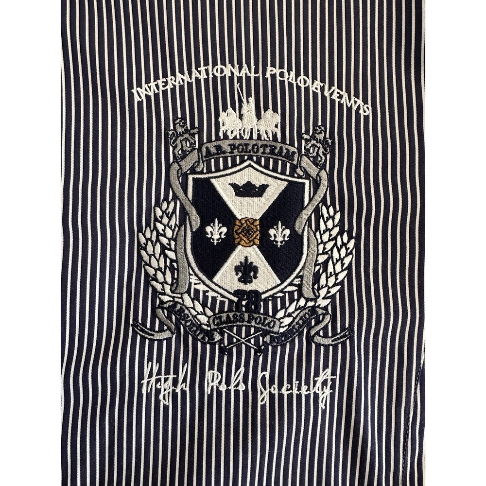 Absolute Rebellion Button Up Men's M Polo Players Society Cotton Blue Stripe